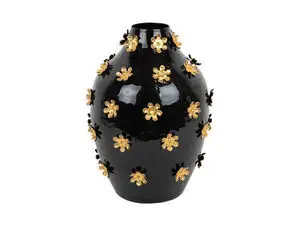 Present time - Vase Golden Flowers enamel black