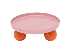 Present time - Tray Double Funky round soft pink w. bright orange