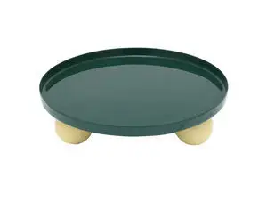 Present time - Tray Double Funky round large retro green w. soft yellow