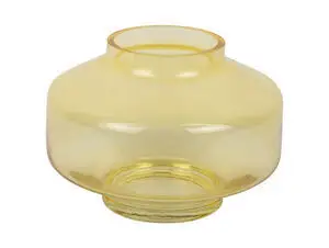Gul vase med bred, rund krop og smal åbning. Farven er en lys mango gul.