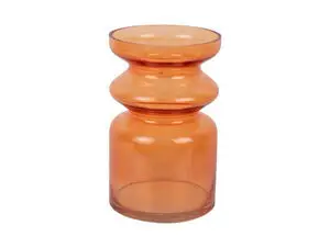 Vase i lys orange med smal hals, bred bund og translucent overflade.