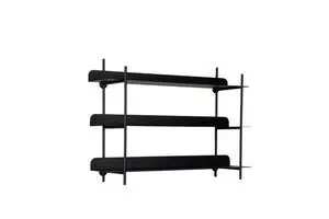 Sort væghylde med tre åbne hylder, moderne design, vægmonteret.