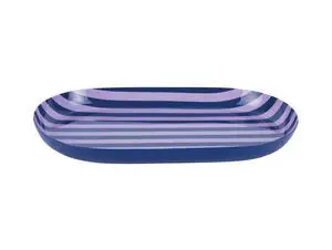 Ovalt fad med stribet mønster i koboltblå og blød lilla.