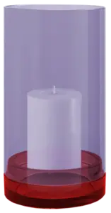 Stor cylindrisk glaslanterne "Lucius" med rødviolet base og hvidt søjlelys indeni.