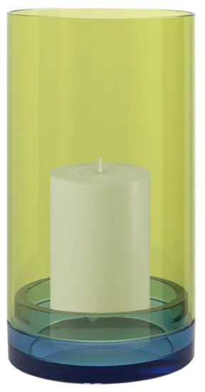 Stor limefarvet glaslanterne "Lucius" med cylindrisk form, egnet til stor bloklys.