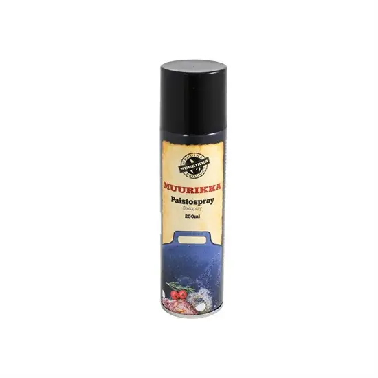 Muurikka Paistospray 250 ml med sort låg, illustreret til madlavning.